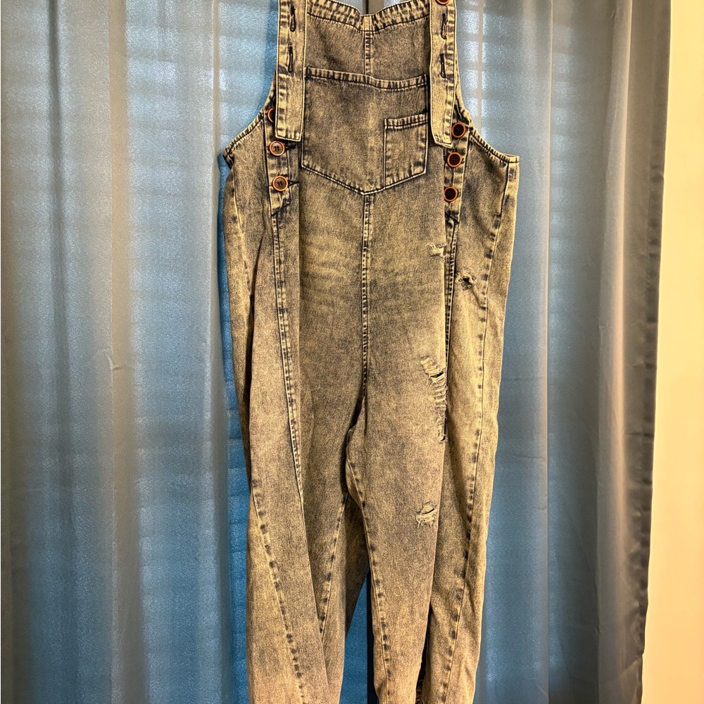 Distressed Denim Overalls